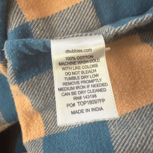 Chubbies Men's Check Tents Relaxation Button Down Shirt Blue Orange Size Medium - Picture 4 of 5